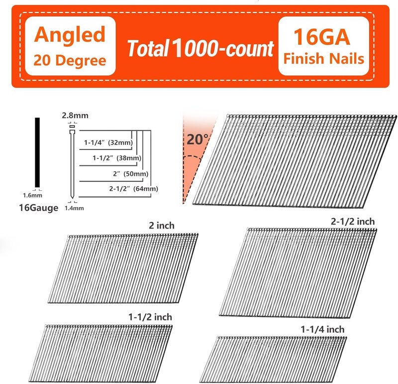 SITLDY 16 Gauge 20-Degree Angled Finish Nails, 2 inch 1000-Pack Galvanized, for Pneumatic, Electric Angled Finish Nailer - Image 2